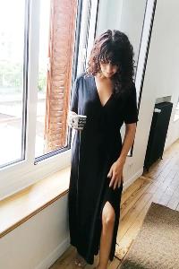 Robe portefeuille noire manches courtes